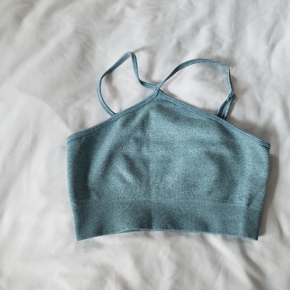 No Name but great bra Other - name greenish/blue color with around the neck straps sport bra size small